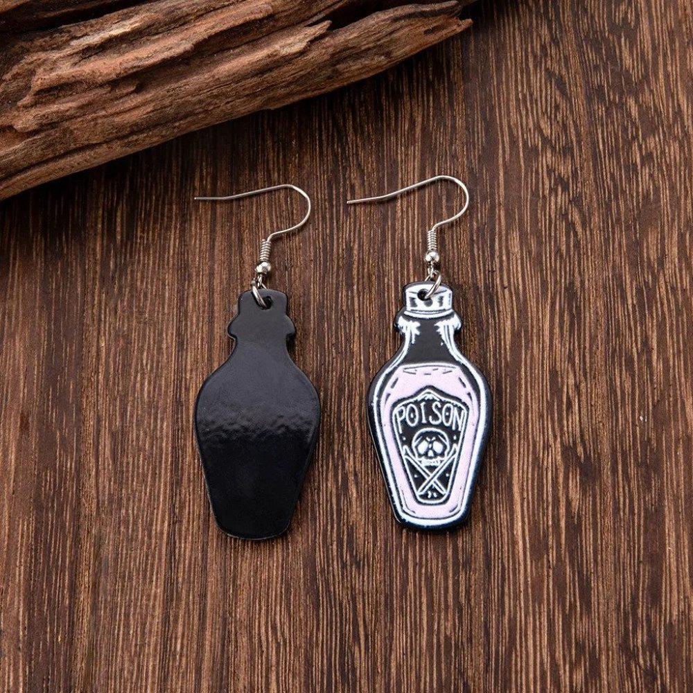 Witch's Poisin Bottle Earrings 1 1/4" Acrylic - Picture 3 of 3